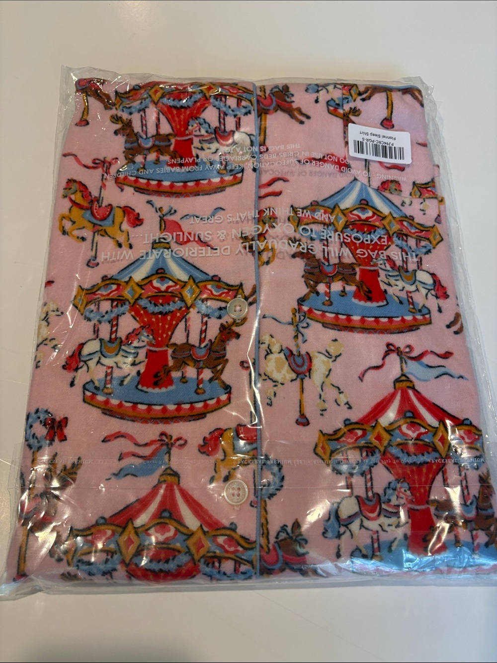 Printfresh x Kathy Hilton Christmas Carousel Flannel Sleep Shirt Pink Garland S - Picture 2 of 5